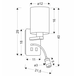 MAGNUM 3 LAMPA KINKIET PROSTOKĄTNY 1X40W E27+3W LED ABAŻUR OKRĄGŁY BIAŁY