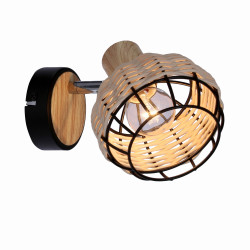 Tajga lampa kinkiet czarny+drewniany 1x40w e14 klosz czarny+drewniany