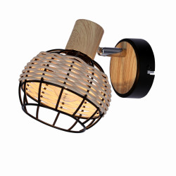 Tajga lampa kinkiet czarny+drewniany 1x40w e14 klosz czarny+drewniany