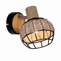 Tajga lampa kinkiet czarny+drewniany 1x40w e14 klosz czarny+drewniany