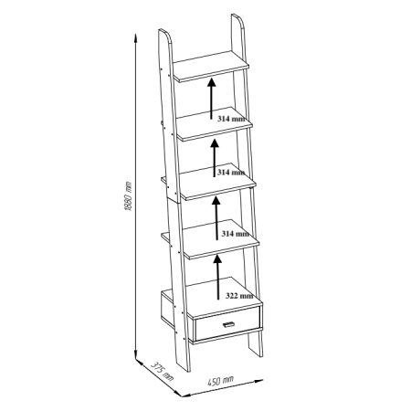 Regał drabinka 188x45x37 cm z szufladą kolor biały