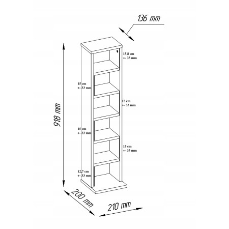 Regał na płyty CD/DVD 92cm regulowane półki sonoma