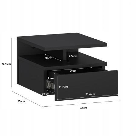 Ścienna szafka nocna z szufladą 32x35x23 cm czarny