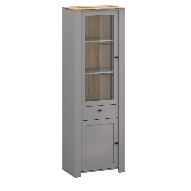 LATOUR A 1D DISPLAY CABINET WITH DRAWER GREY/LIGHT OAK DELANO