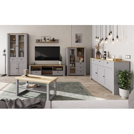 LATOUR A 1D DISPLAY CABINET WITH DRAWER GREY/LIGHT OAK DELANO